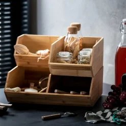 CASA Latas De Alimentos|Caixas De Alimentos^BAMBOO Organizador Empilhável Natural