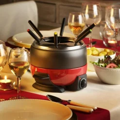 CASA Máquinas De Cozinha^DINNER Conjunto De Fondue Com 6 Garfos Preto, Vermelho
