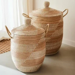 CASA Cestos De Arrumação|Cestos Para Roupa^YASMINE Cesto Luxuoso Com Tampa Branco, Natural