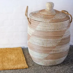 CASA Cestos De Arrumação|Cestos Para Roupa^YASMINE Cesto Luxuoso Com Tampa Branco, Natural